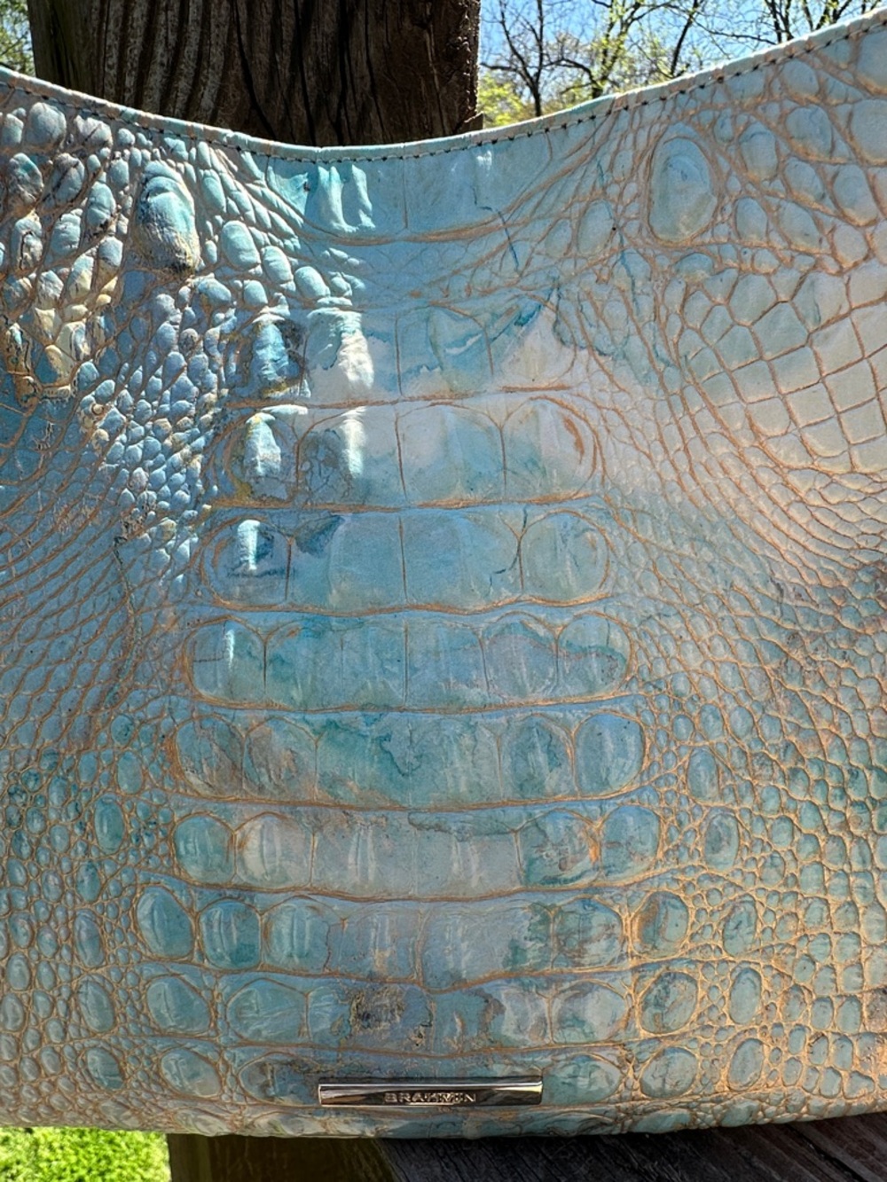 Brahmin Aqua and Gold/Cream Croc-Embossed Shoulder Bag EUC FLASH SALE! 1 day 5/5 - Picture 2 of 7